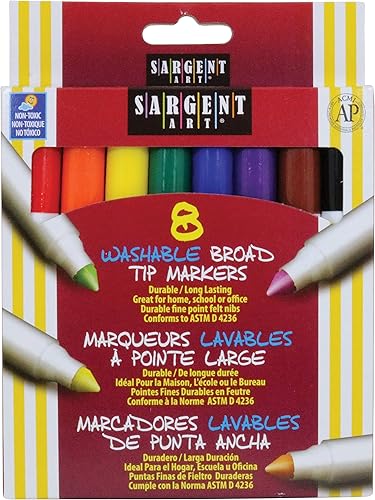 Sargent Art Marcadores lavables, punta ancha, colores surtidos, caja de 8