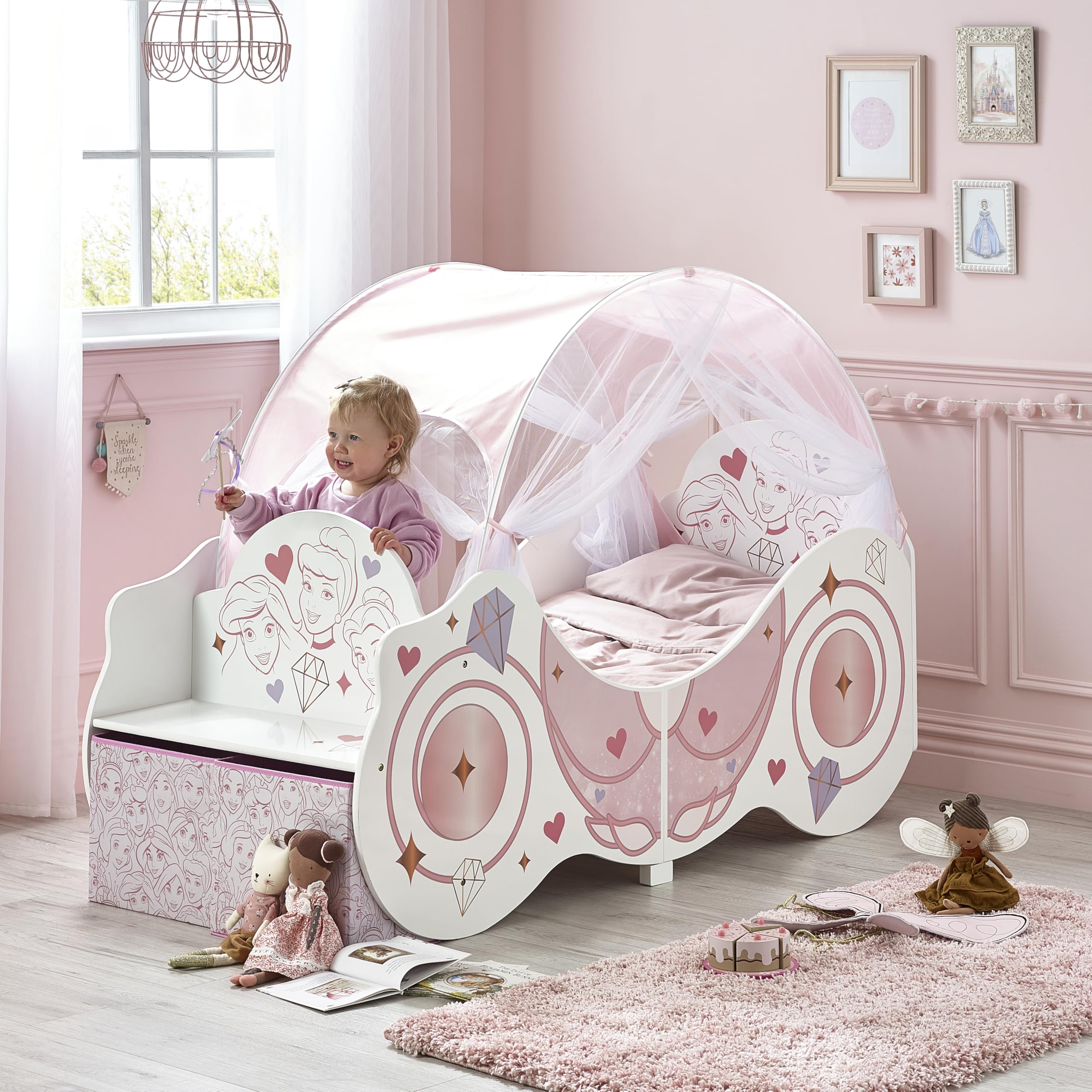 Disney Lit pour Tout-Petits : Construction Robuste en Bois d'ingénierie, côtés protégés, Lattes en Bois, s'adapte aux Matelas de 140 cm x 70 cm (Matelas Non Inclus) – Carrosse de Princesse