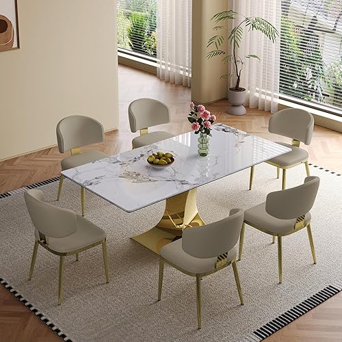 Vista 23 de Juego de 2 sillas de comedor, modernas patas doradas de piel sintética para comedor, cocina, comedor (beige)