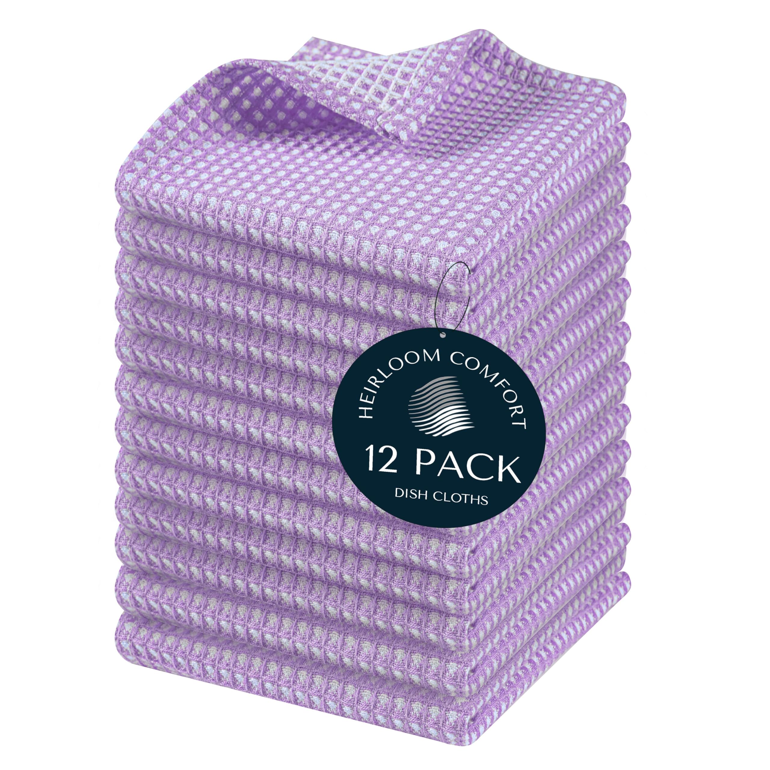 HEIRLOOM COMFORT 12 Pack Dual Tone Waffle Weave Dish Cloth, 12x12 Inches, 100% Cotton, Reversible, Super Absorbent, Quick Dry, Durable Dishcloth Set,