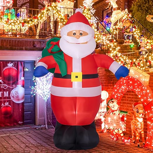 Sunnyglade 8 FT Christmas Inflatable Santa Outdoor Decorations Santa Claus with Green Gift Bag Blow Up Yard Xmas Decor Built-in LED Lights for Christmas Holiday Garden/Yard Decorations