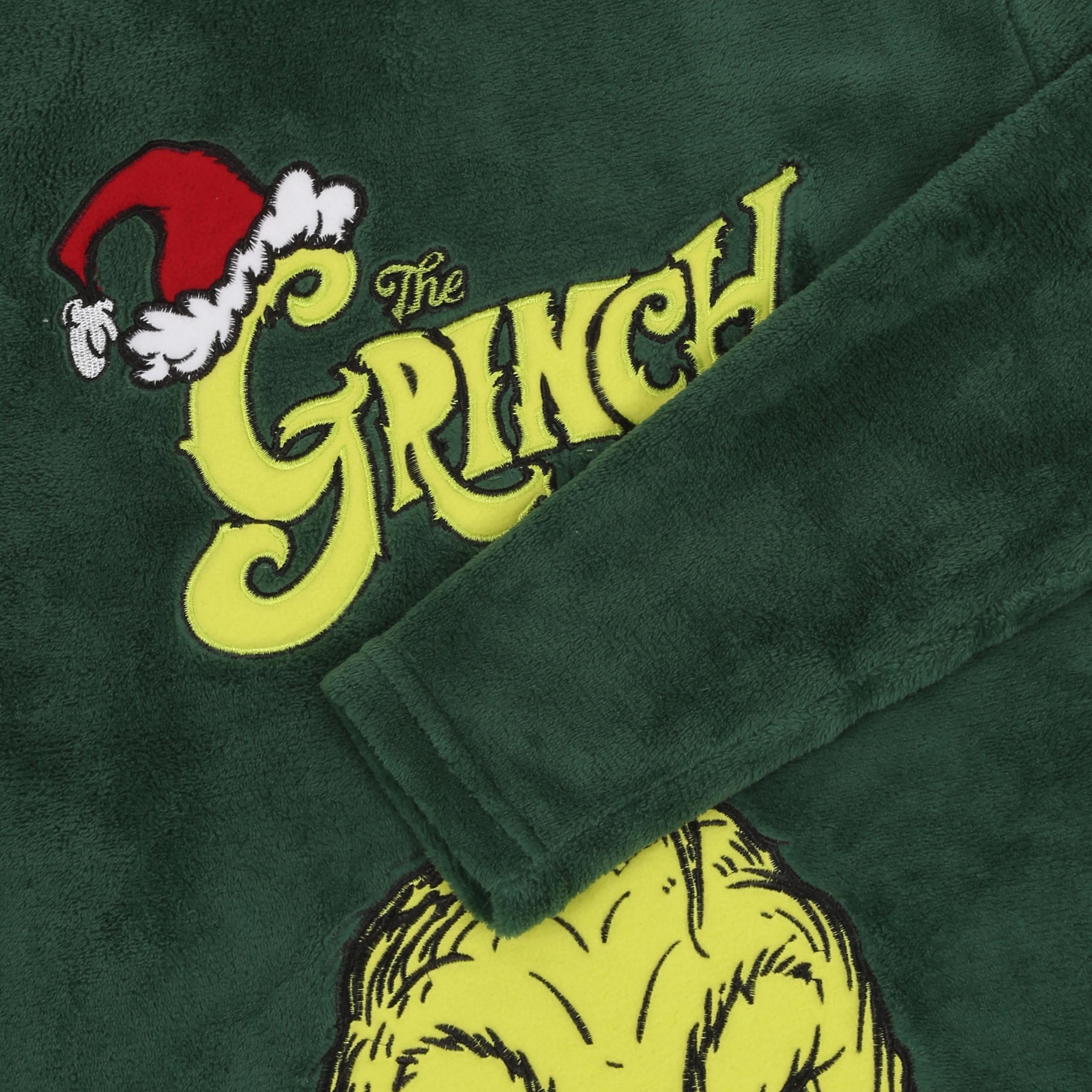 sarcia.eu Pigiama da Donna in Pile Verde Grinch, Caldo, a Manica Lunga, Festivo