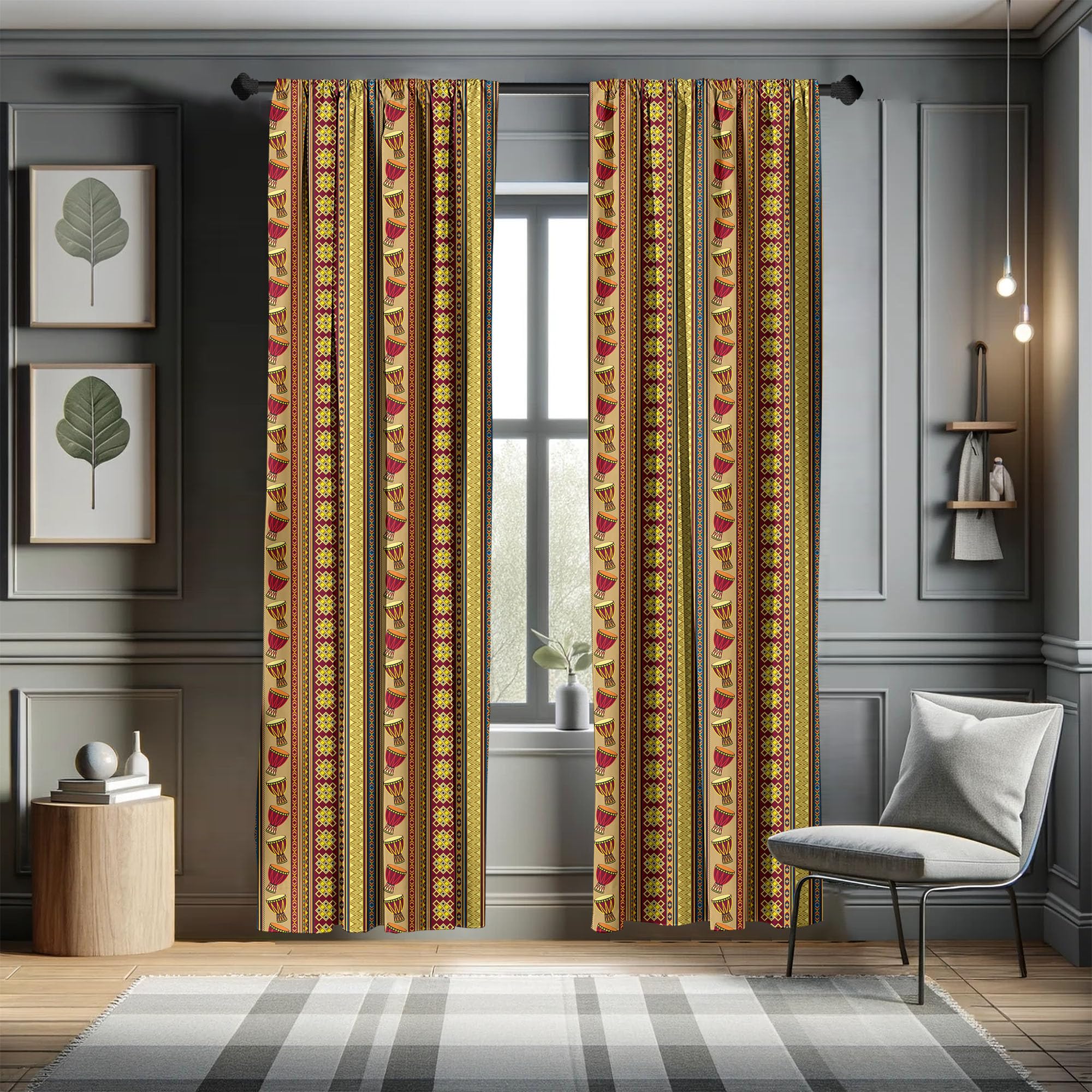 ABAKUHAUS Astratto Tenda, Strisce Triangolare Pattern, per Camera da Letto Due Pannelli Set, 280 x 175 cm, Blue Sky Pale Blue
