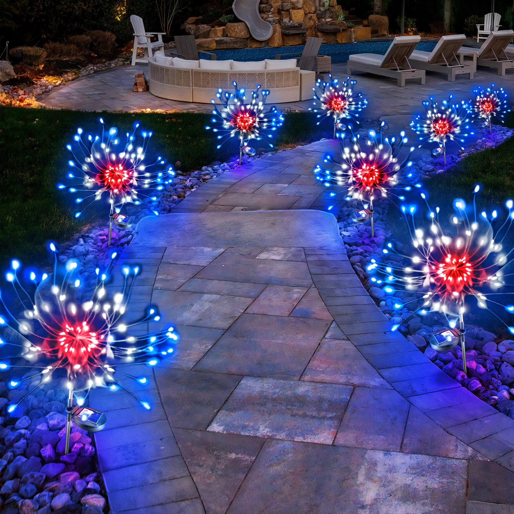 Anordsem Luces solares impermeables para exteriores: luz de jardín alimentada por energía solar para patio exterior – Bengala LED, fuegos artificiales, iluminación colorida, decoración de patio