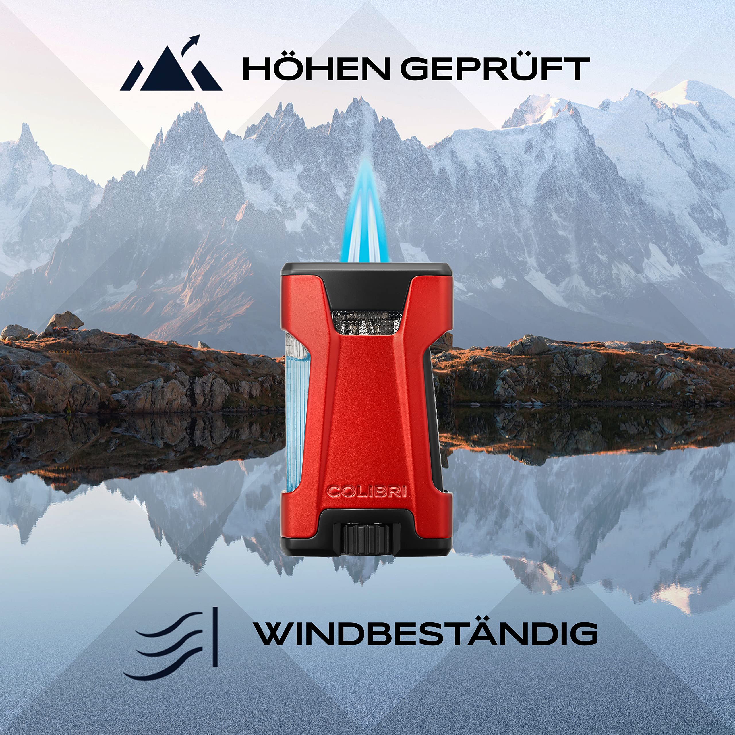 Colibri Rebel Sturmfeuerzeug - Jet Feuerzeug mit Doppel-Strahlflamme - Metallgehäuse - Windbeständig - Extragroßes Einstellrad - Sicher geliefert ohne Butangasfüllung, nach Belieben zu Hause auffüllen