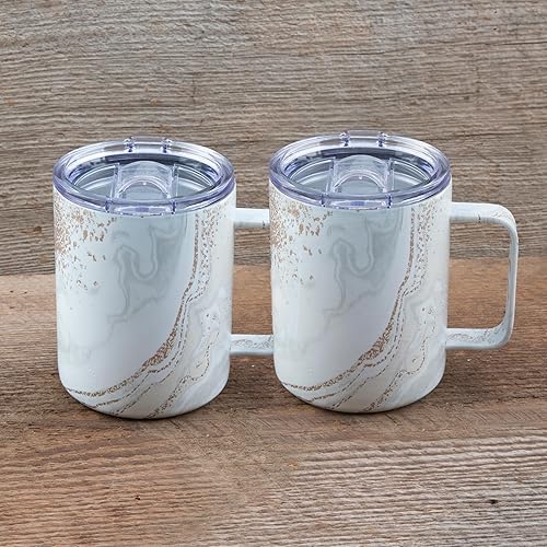 Miniatura 7 de Cambridge Juego de 2 vasos de paja de geoda aislados de 24 onzas, color blanco, 0