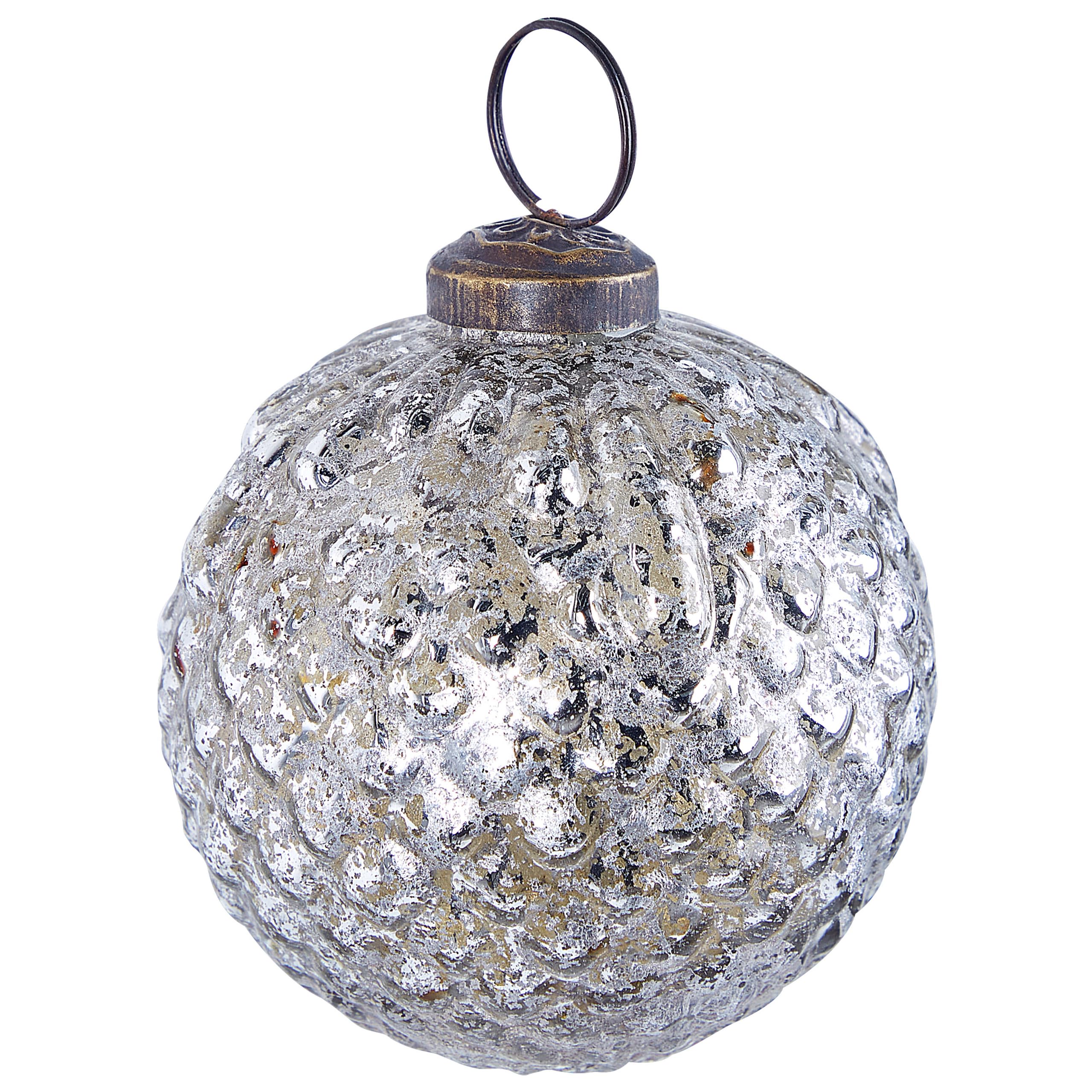 Christbaumschmuck 6er Set Glas Silber Weihnachtskugeln handgemacht Argentin
