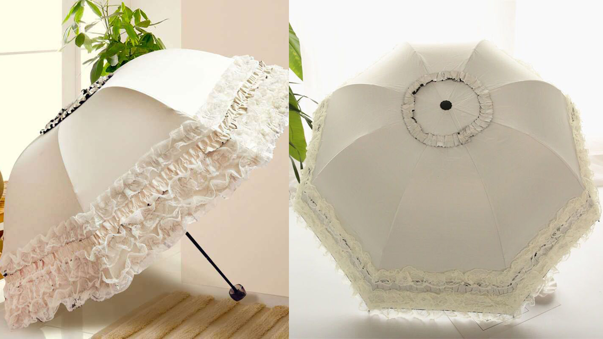 Parasol Gothique Lolita En Dentelle Noire Avec Doublure Fleurie - Protection UV, Pour Cosplay, Mariage, Fêtes, Photos