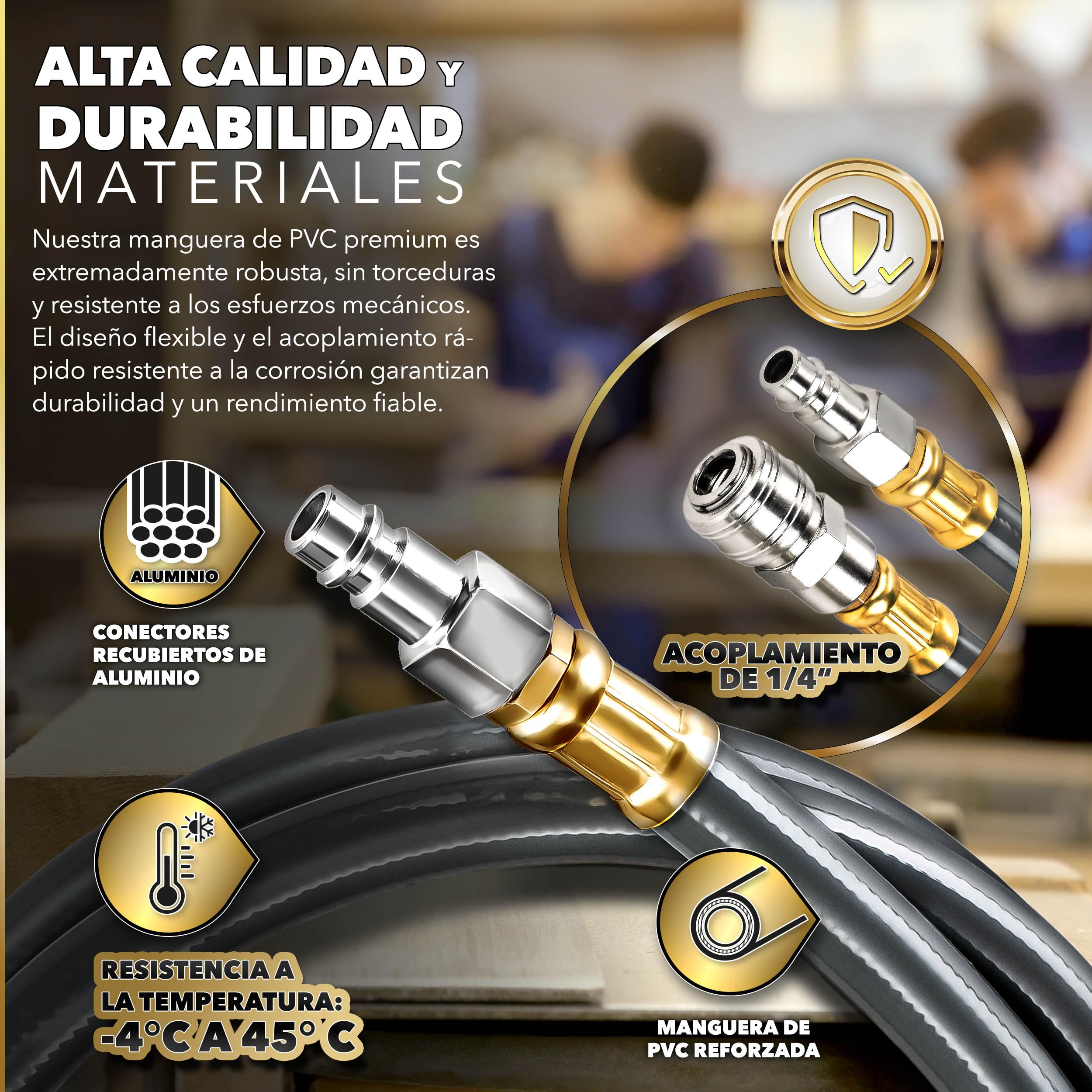 TRESKO® Carrete de Manguera de Aire Comprimido de 30 m | Conector de 1/4" | Enrollador de Manguera Automático | con Soporte para Pared | Rotación de 180° | Tope Final Ajustable, Gris