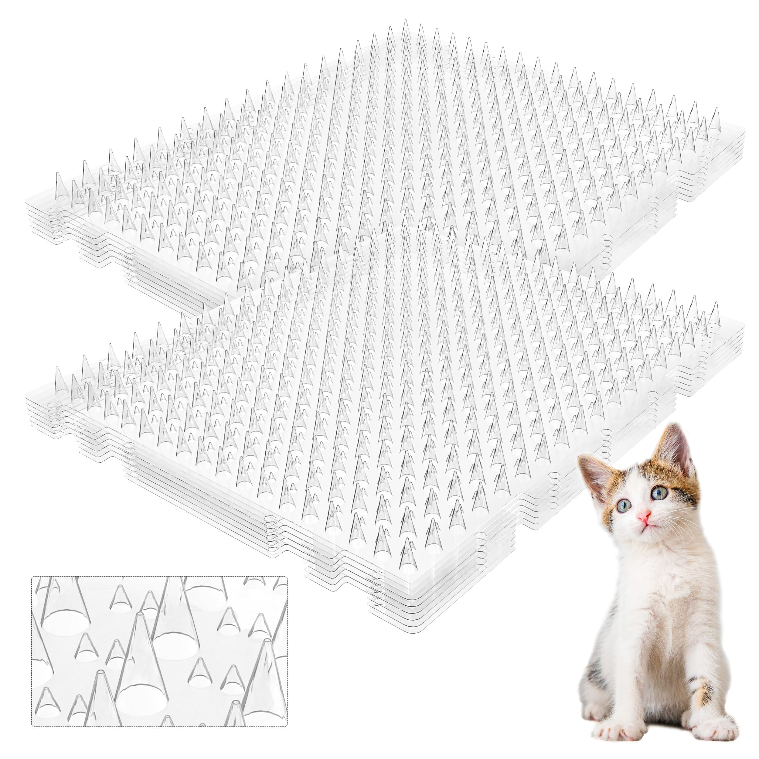 OCEANPAX Scat Mat for Cats 16 x 13 Inch, 12 Pack Clear Cat Deterrent Mat with Spikes and 50 Stickers, Humane Indoor Outdoor Cat Repellent for