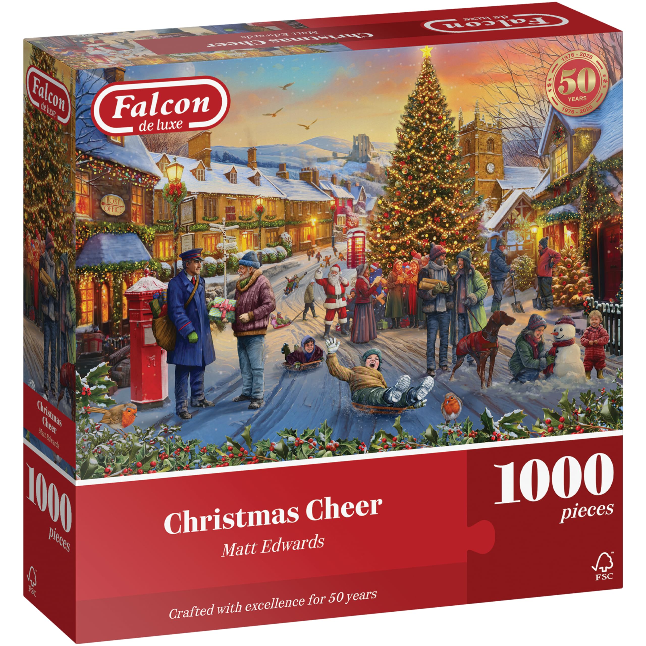 Falcon Christmas Cheer – Beautifully Illustrated Vintage Puzzle with Premium FSC Certified Materials – Nostalgic 1000 Piece Jigsaw Puzzles for Adults, Perfect Birthday 68 x 49cm