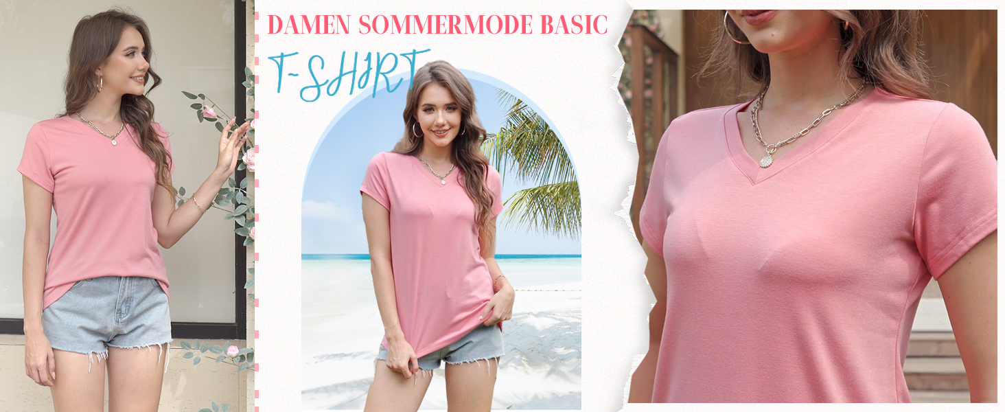 T-Shirt Femme Cuptacc - Col V, Manches Courtes, 75% Polyester - Basic Été