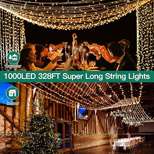 Miniatura 2 de 1000 luces LED de Navidad para exteriores, 328 pies, 8 modos, impermeables, con control remoto y temporizador, luces blancas cálidas para bodas,