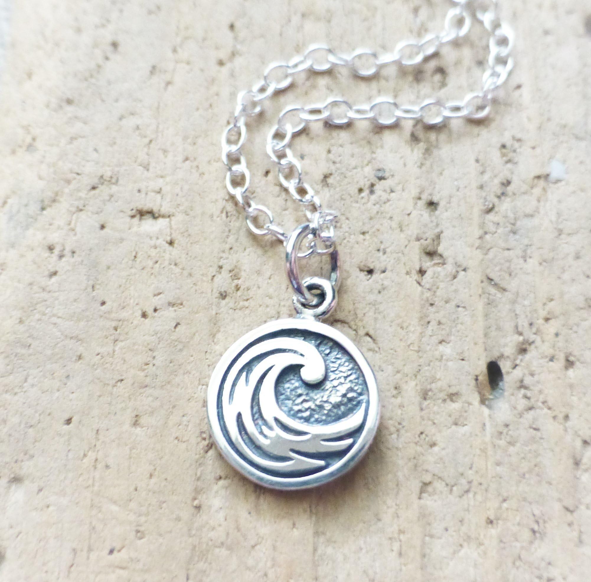 Sterling Silver Dainty Wave Charm Necklace, Small Water Element Charm, Beach Ocean Jewelry