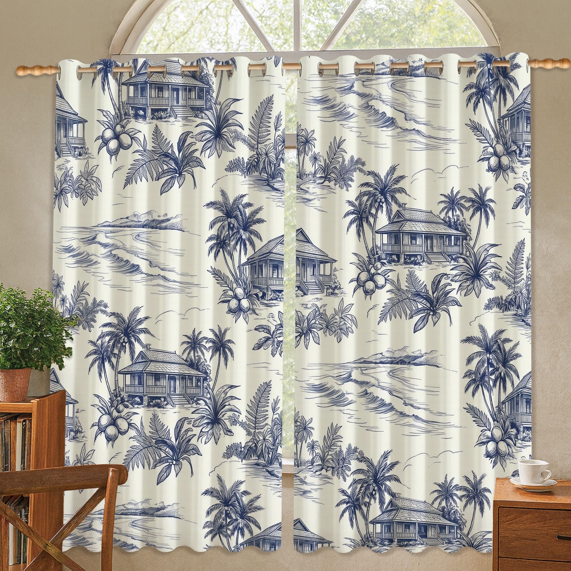 Rideau occultant palmier bleu marine 106x114 cm isolant thermique pour chambre d'enfant