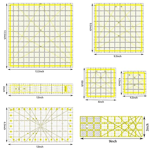 Miniatura 2 de Reglas de acolchado, 7 reglas acrílicas (12.5 x 12.5 pulgadas, 9.5 x 9.5 pulgadas, 6 x 6 pulgadas, 4.5 x 4.5 pulgadas, 12 x 6.5 pulgadas, 9 x 3