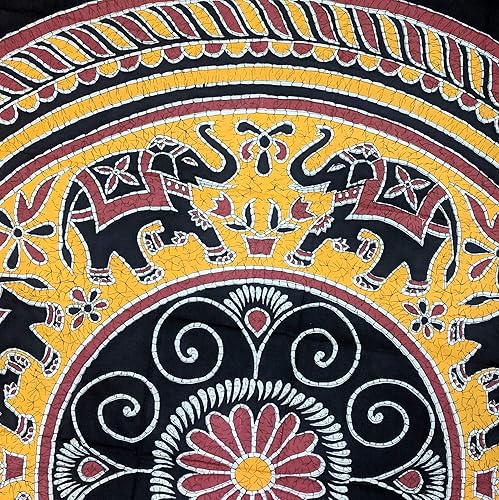 Miniatura 3 de India Arts Elephant Batik - Mantel redondo de algodón, 90 pulgadas, color dorado, rojo vino, negro