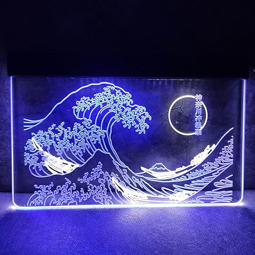 Miniatura 3 de Letrero LED de neón The Great Wave Off Kanagawa, letrero japonés de Katsushika Hokusai clásico, arte de pared para habitación, letreros de luz de