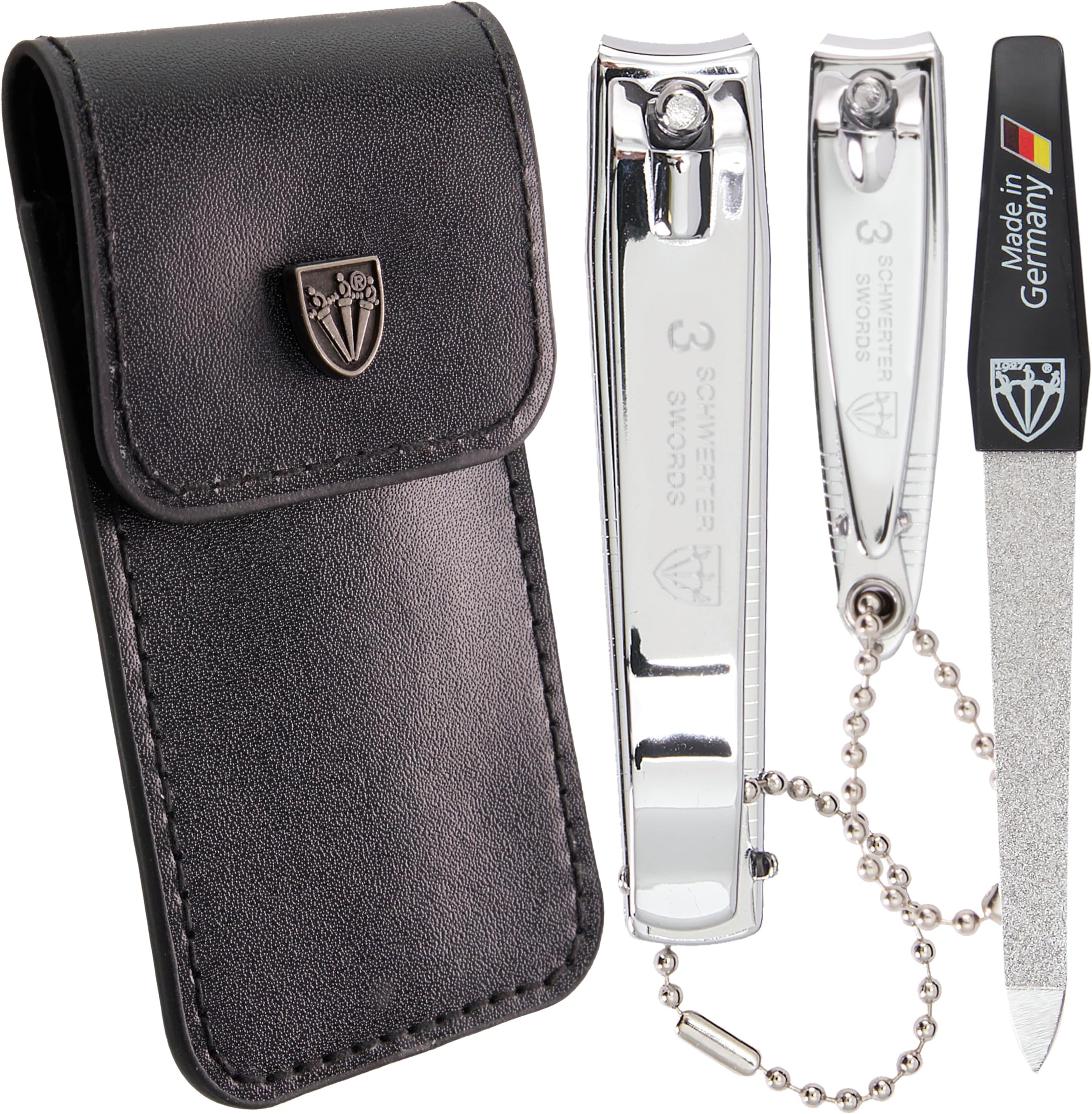 Brand Quality 2 piece Manicure Pedicure Grooming kit Set Finger & Toe Nail Clipper in Synthetic Leather case - Made by 3 Swords (6721)