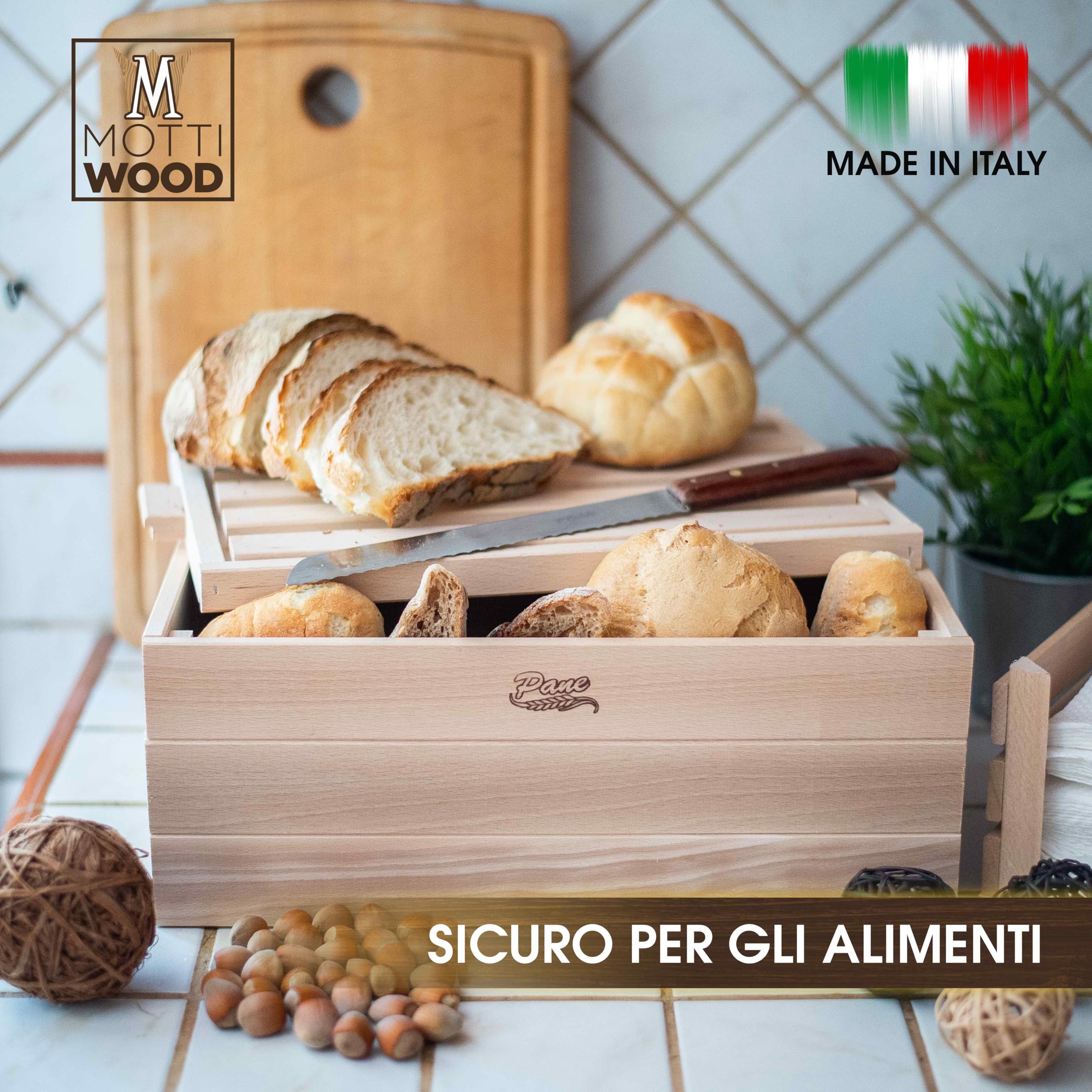 Porta Pane, Coperchio Tagliere + Cassettina Servi pane, Contenitore in Legno per Pane, Coperchio Tagliere Raccogli Briciole
