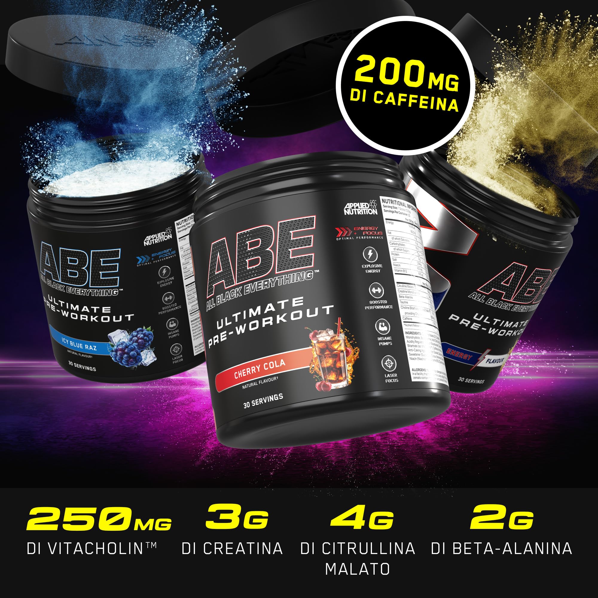 Applied Nutrition ABE All Black Everything Pre Workout Powder Energy, Performance fisica con citrullina, creatina, beta alanina, caffeina, Vitamina B complex, 315 gr, 30 porzioni (Strawberry Mojito)