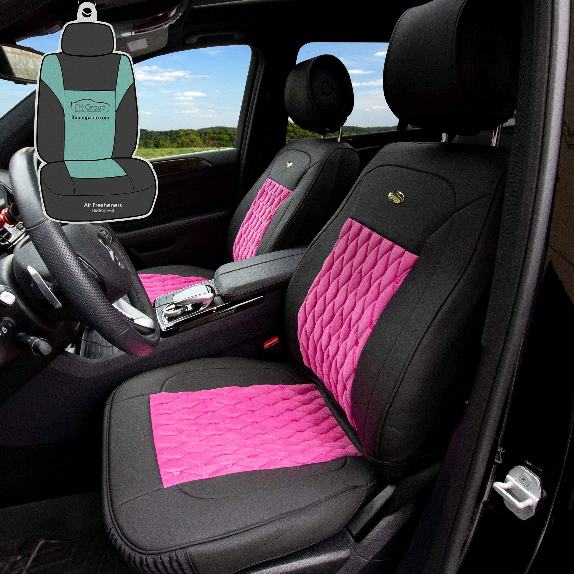 FH Group Pu204102 Victorian Style Luxurious Leather Seat Cushions Front Set With Gift Fit For Cars Trucks And Suv Universal Pink