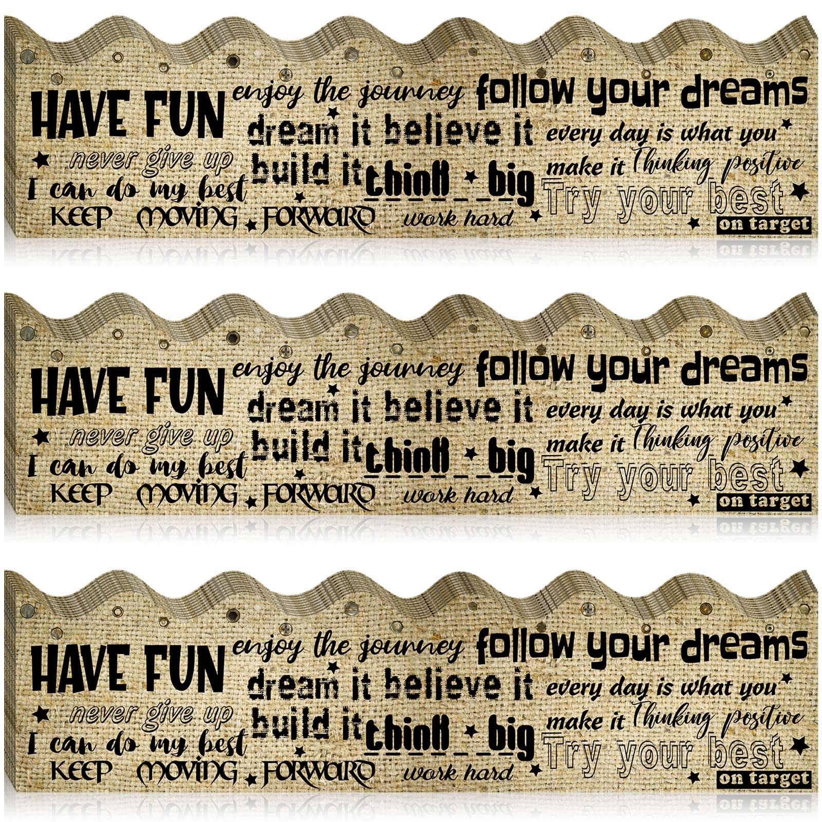 60 Pcs Burlap Inspirational Quotes Bulletin Board Border Motivational Bulletin Board Decoration Inspirational Border for Classroom Office Wall Decors,