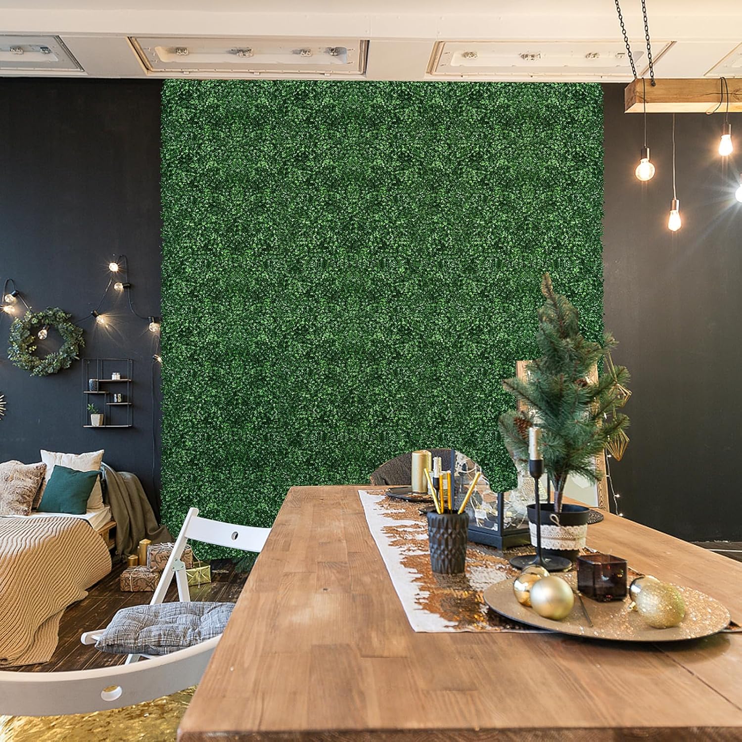 MOOACE Artificial Grass Wall Panel, 10"x 10" 10P Greenery Boxwood Panels for Indoor Outdoor, 4 Layer UV-Anti Green Wall Decor Backdrop Covering Privacy Fence Panel Screen