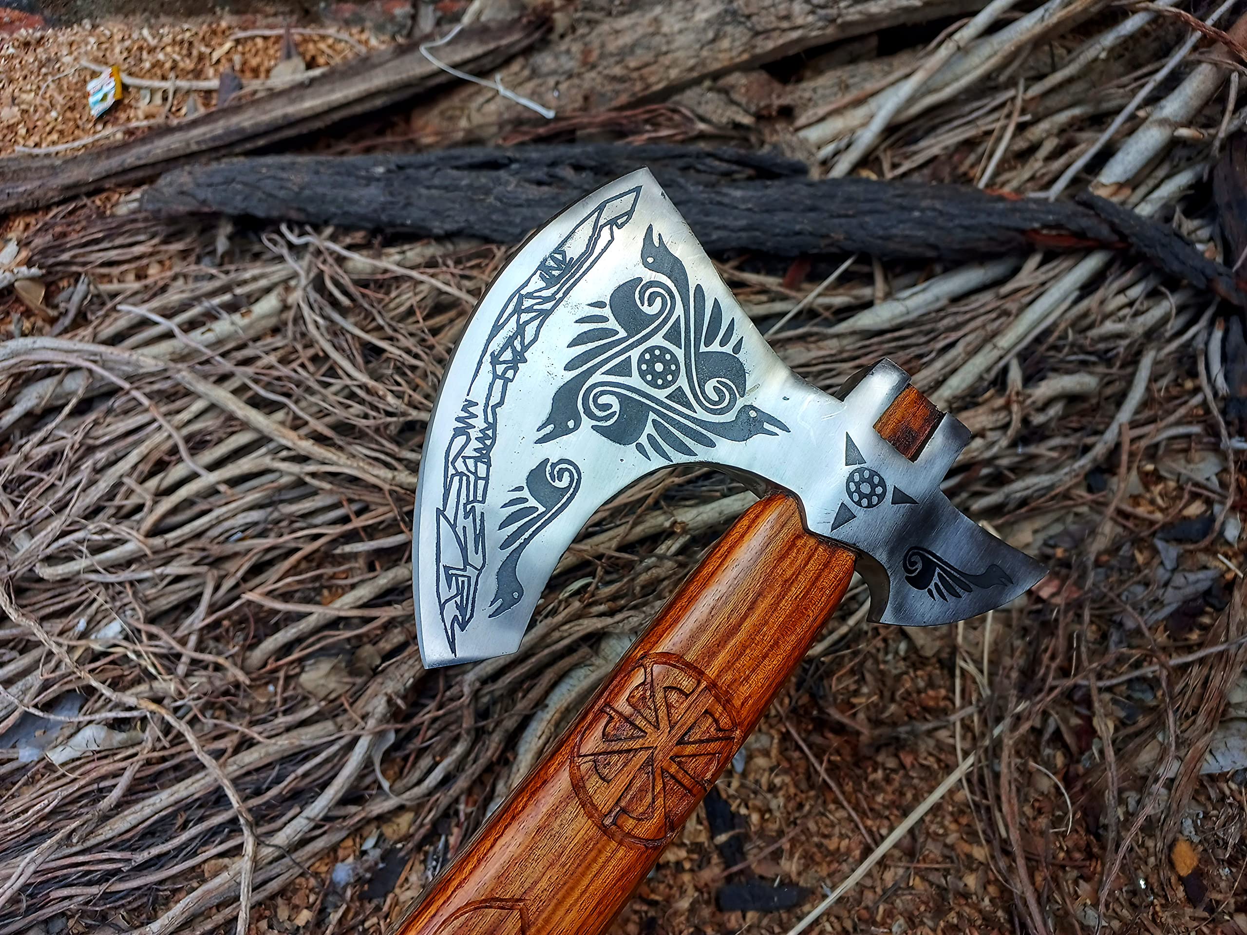 Viking Axe, Handmade Hatchet, Camping Hatchet, Tomahawk, Bearded Axe, Damascus Steel Head with Leather Sheath