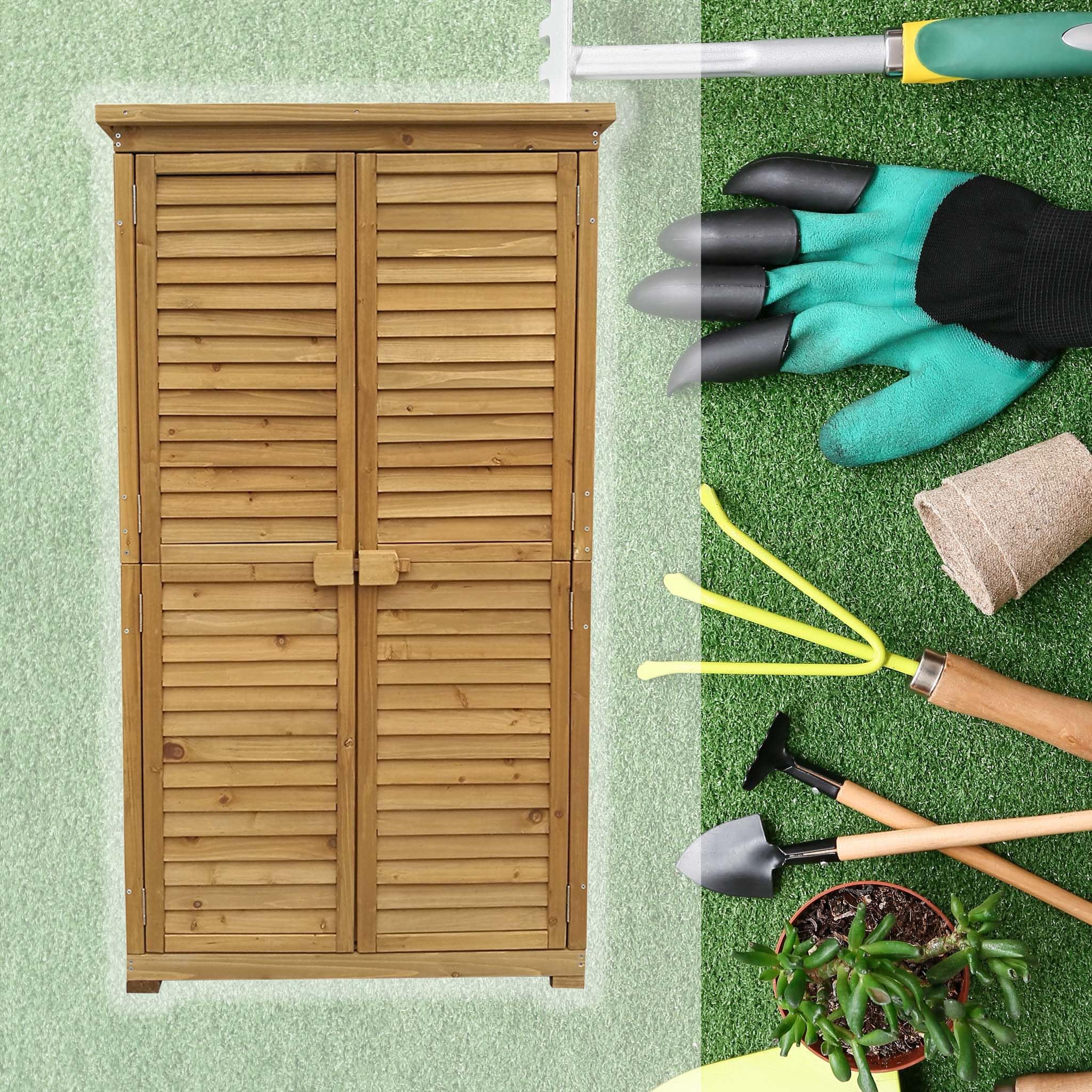 Wiltec Armadio da giardino con ante battenti a persiana 870x465x1600 mm legno di abete con tetto in bitume