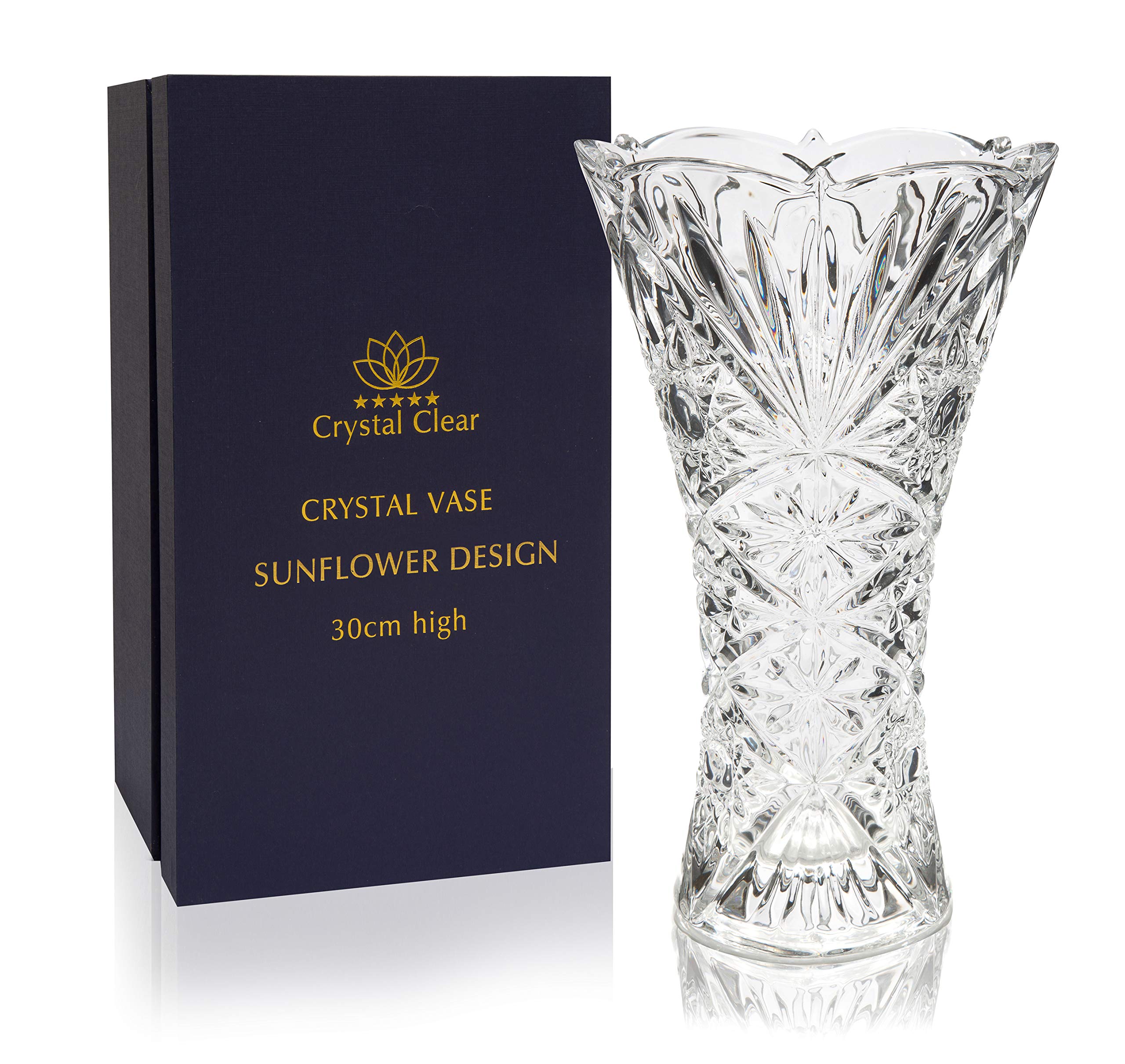 Crystal Clear Clear Crystal Vase, 30Cm High, For Flowers & Decor, Sunflower Design, Eternal Love For Home Nice, Shiny, Adorable, Suitable For All Occasions, Perfect As A Gift,