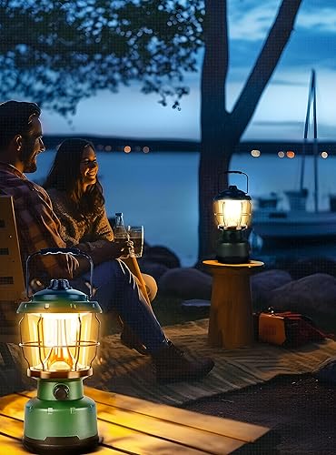 Miniatura 7 de Favorbrite Linterna LED para campamento, linterna recargable vintage regulable de 2500 lúmenes, resistente al agua, luces de emergencia portátiles