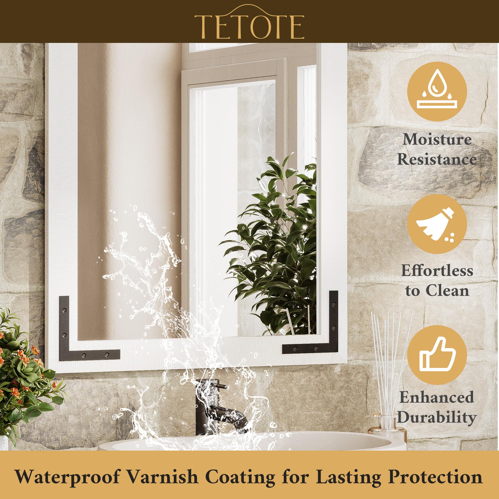 TETOTE Specchio da parete rustico per porta del fienile, 55,9 x 76,2 cm, stile rustico, con cornice in legno bianco naturale, per bagno, soggiorno, camera da letto, ingresso, impermeabile