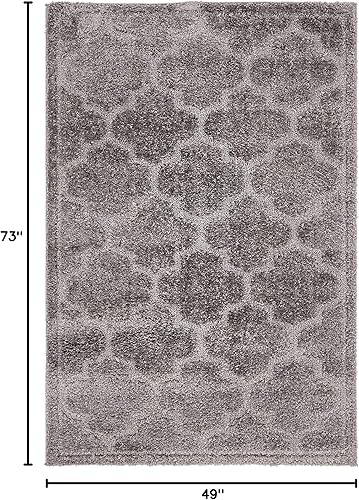 Miniatura 2 de Unique Loom Trellis Shag Collection - Alfombra de felpa geométrica moderna marroquí celosía gris oscuro (4 pies x 6 pies)