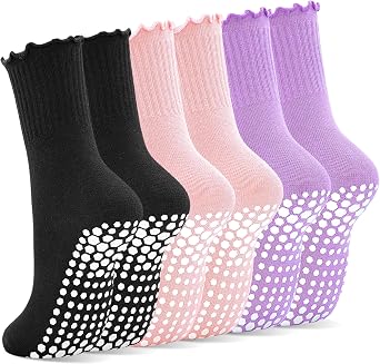 ELUTONG Cute Pilates Socks with Grip Non Slip Ruffle Grippy Socks Woman for Yoga Barre Ballet Workout Sports