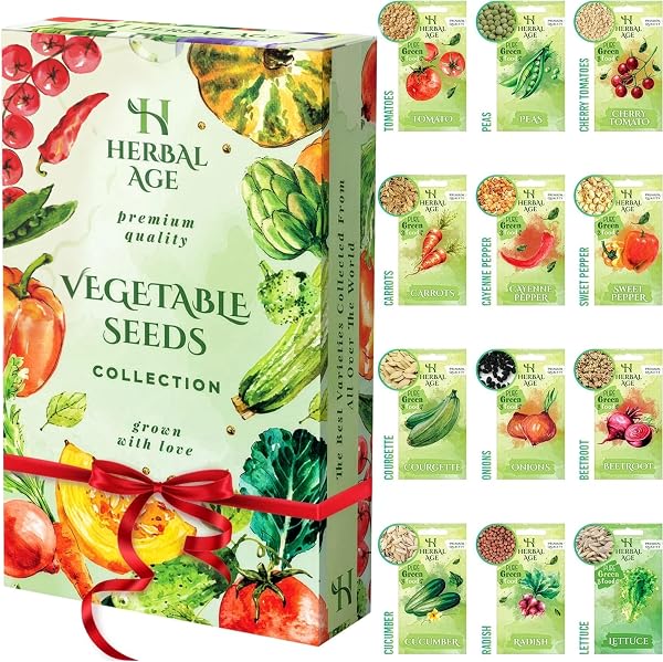 Grow Your Own Kits - 12 Vegetable Plants Seed Box: Courgette, Chilli, Tomato Seeds, 5100 Vegetable Seeds for Planting UK - Unusual Gardening Gifts for Women & Garden Gifts for Men, Allotment Gifts - 1