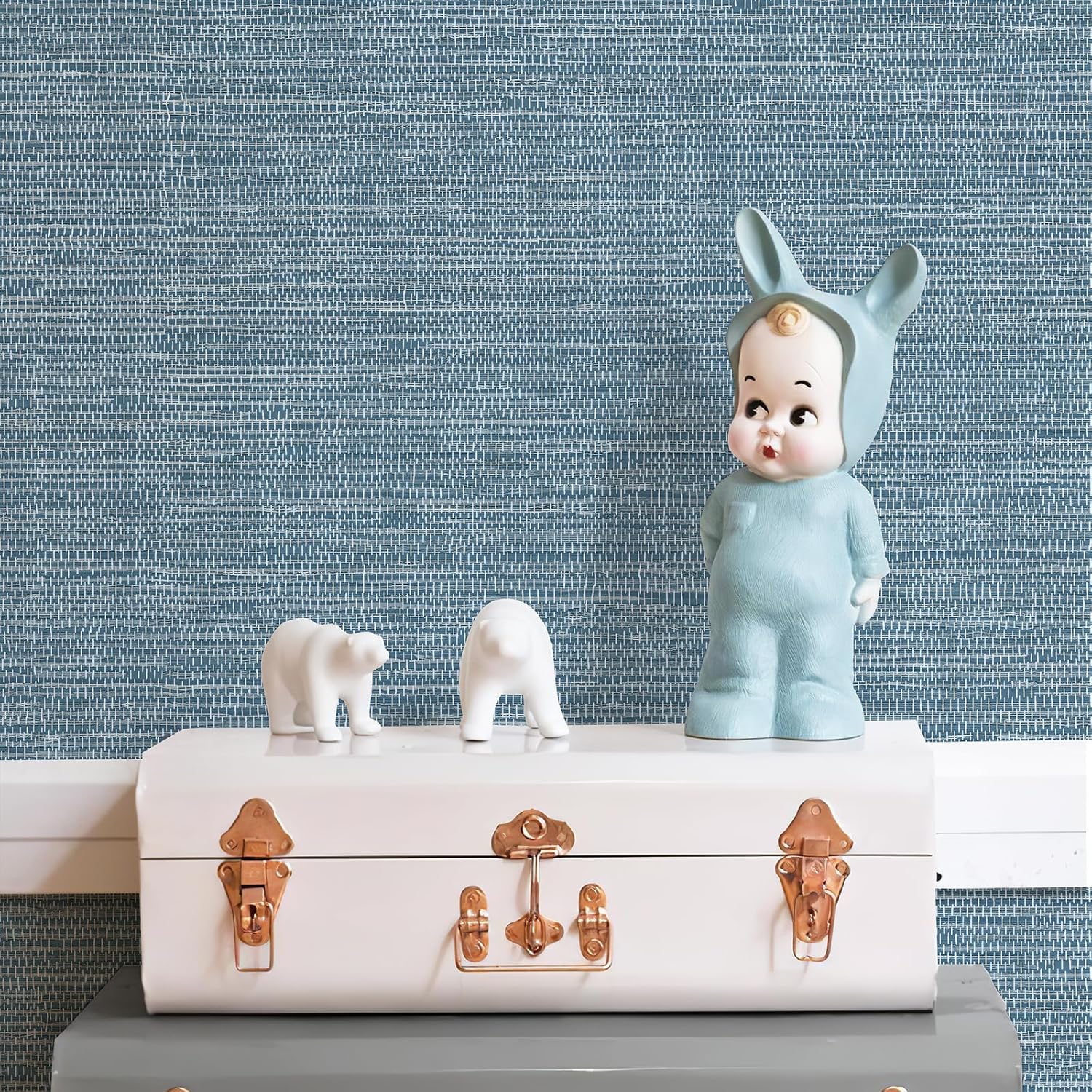  Wallpaper Peel and Stick Blue Grassweave Stick on Wallpaper Textured Self Adhesive Wall Paper Contact Paper 30”x118” Blue