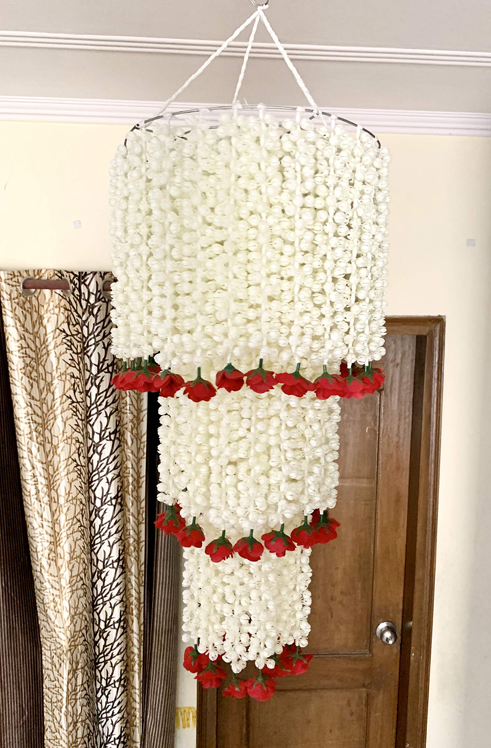 Sphinx artificial jasmine buds and velvet rose chandelier for ceiling and canopy decoration (height approx. 4 ft)