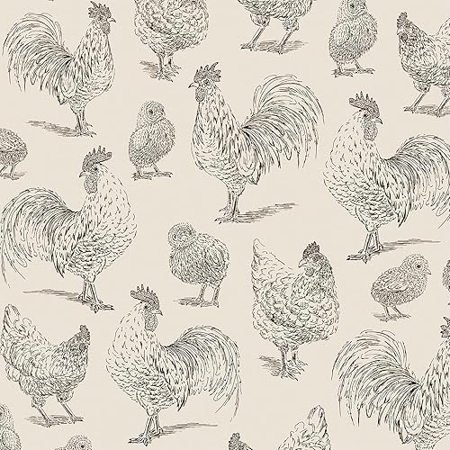Livelynine 17.5x276 Chicken Peel and Stick Wallpaper Vintage Farmhouse Kitchen Wall Paper Self Adhesive Prepasted Vinyl Black and Than Cottage Farmhouse Animal Print Chicken Contact Paper Waterproof