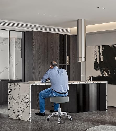 Miniatura 2 de Lilfurni Silla redonda giratoria con ruedas, acolchado grueso y resistente, taburete ajustable con ruedas para médico, médico, salón de masajes,