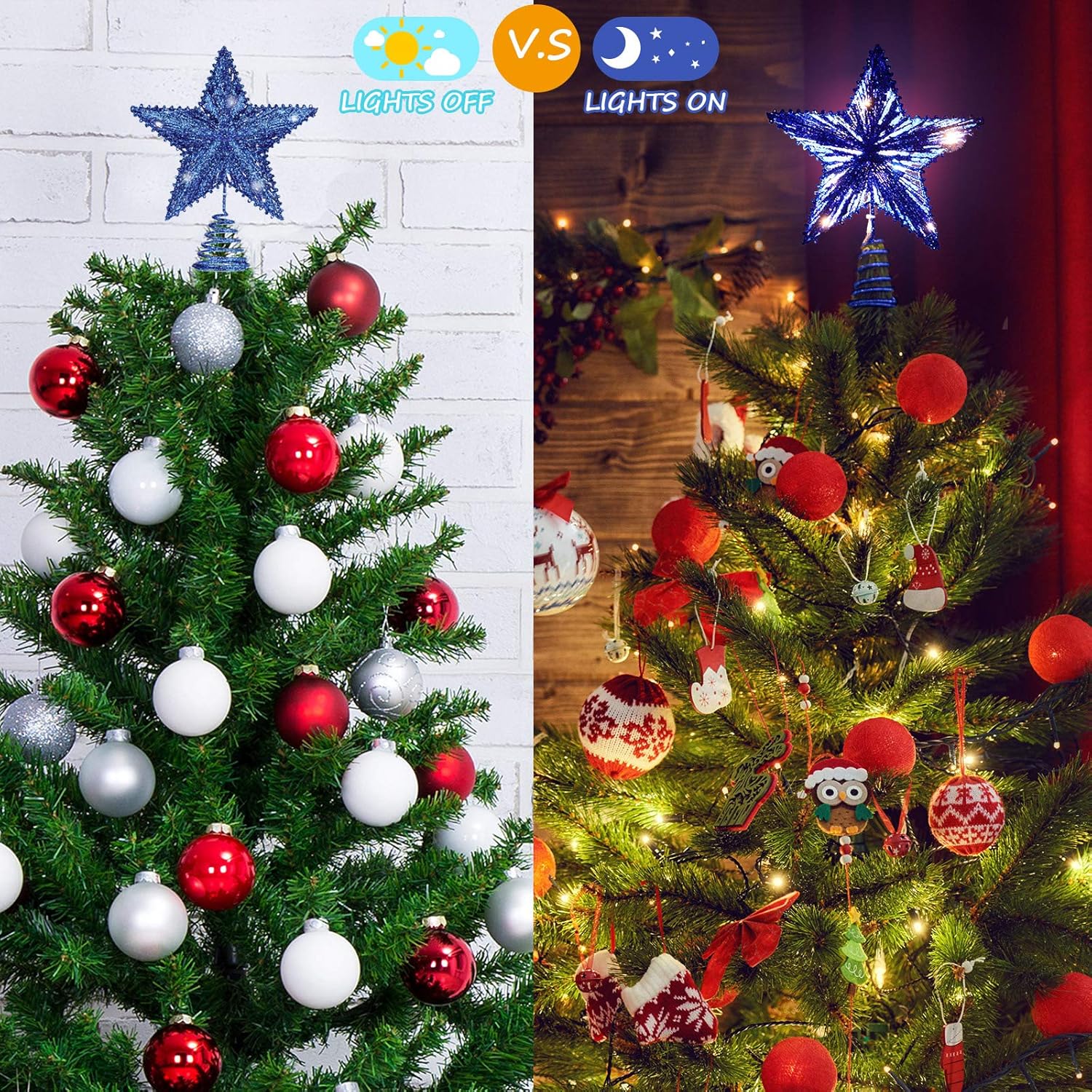 Aoriher 20 Light 10 Inches Christmas Star Tree Toppers Battery Operated Tree Topper with 20 Mini LED Lights for Christmas Holiday Seasonal Decoration (Blue)