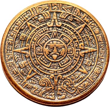 Aztec Sun Stone Calendar - Copper Worry Coin