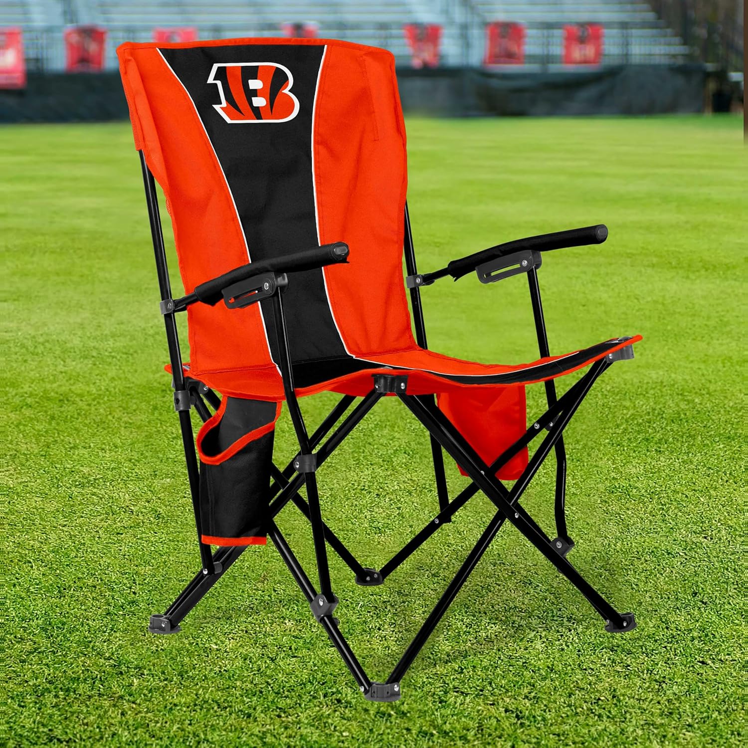 FANMATS NFL Hard Arm Chair – Steel Frame with Double Layered Polyester | Team Color | Mesh Cup Holders