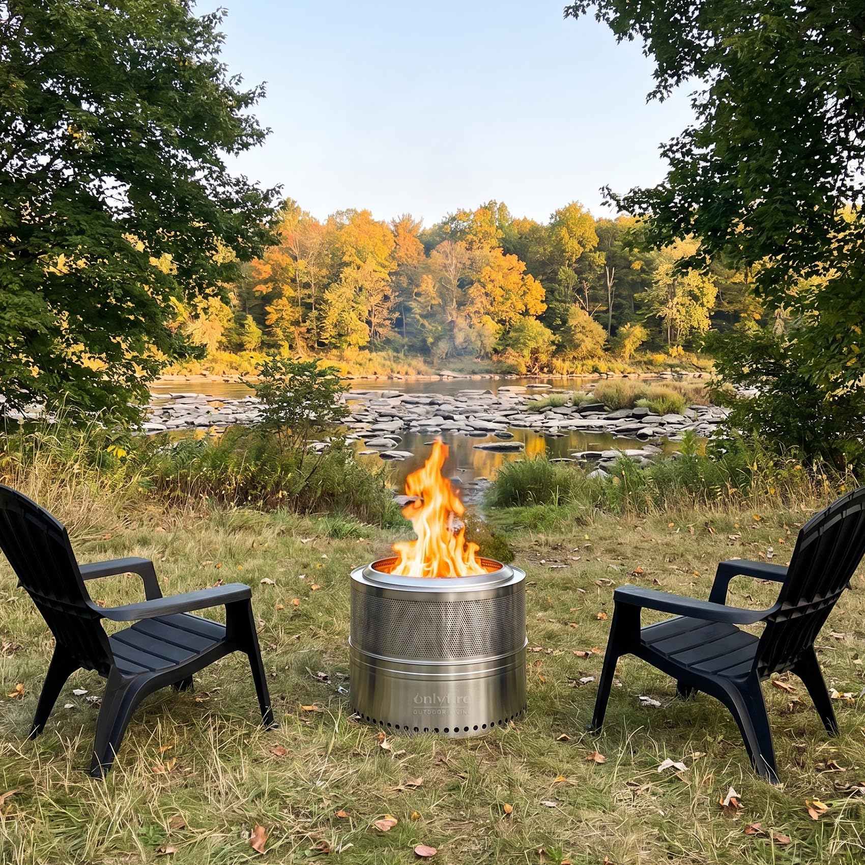Onlyfire 50cm Rauchfreie Feuerschale mit Aufbewahrungstasche, Abnehmbarer Aschekasten, Edelstahl Smokeless Fire Pit, Tragbare Feuerstellen Terrasse, Feuerschalen für den Garten, Camping, Outdoor