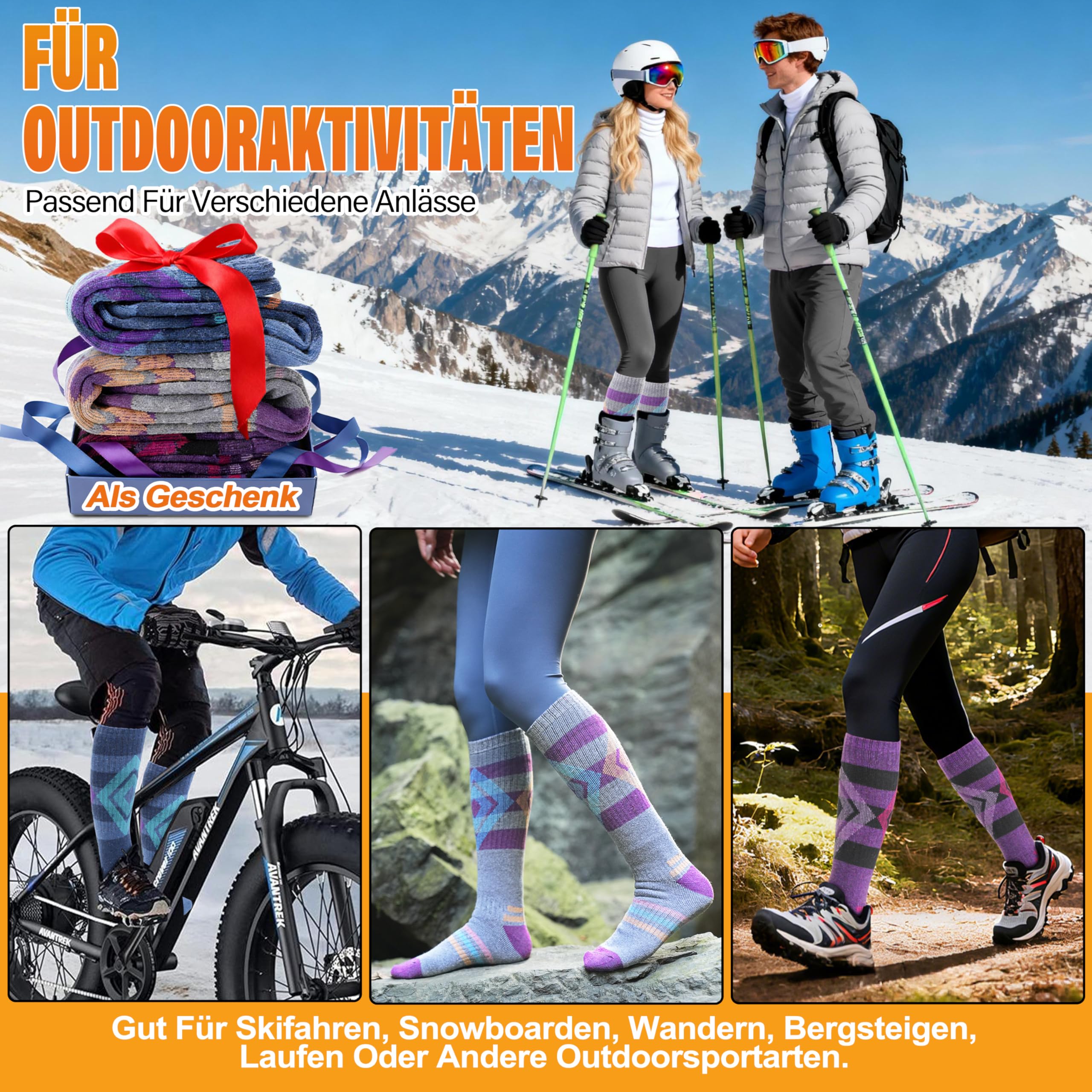 Welwoos Merino Wollsocken Skisocken Warme Thermosocken Dicke Thermo Wintersocken für Damen Herren Winter Ski Socken 3 Paare