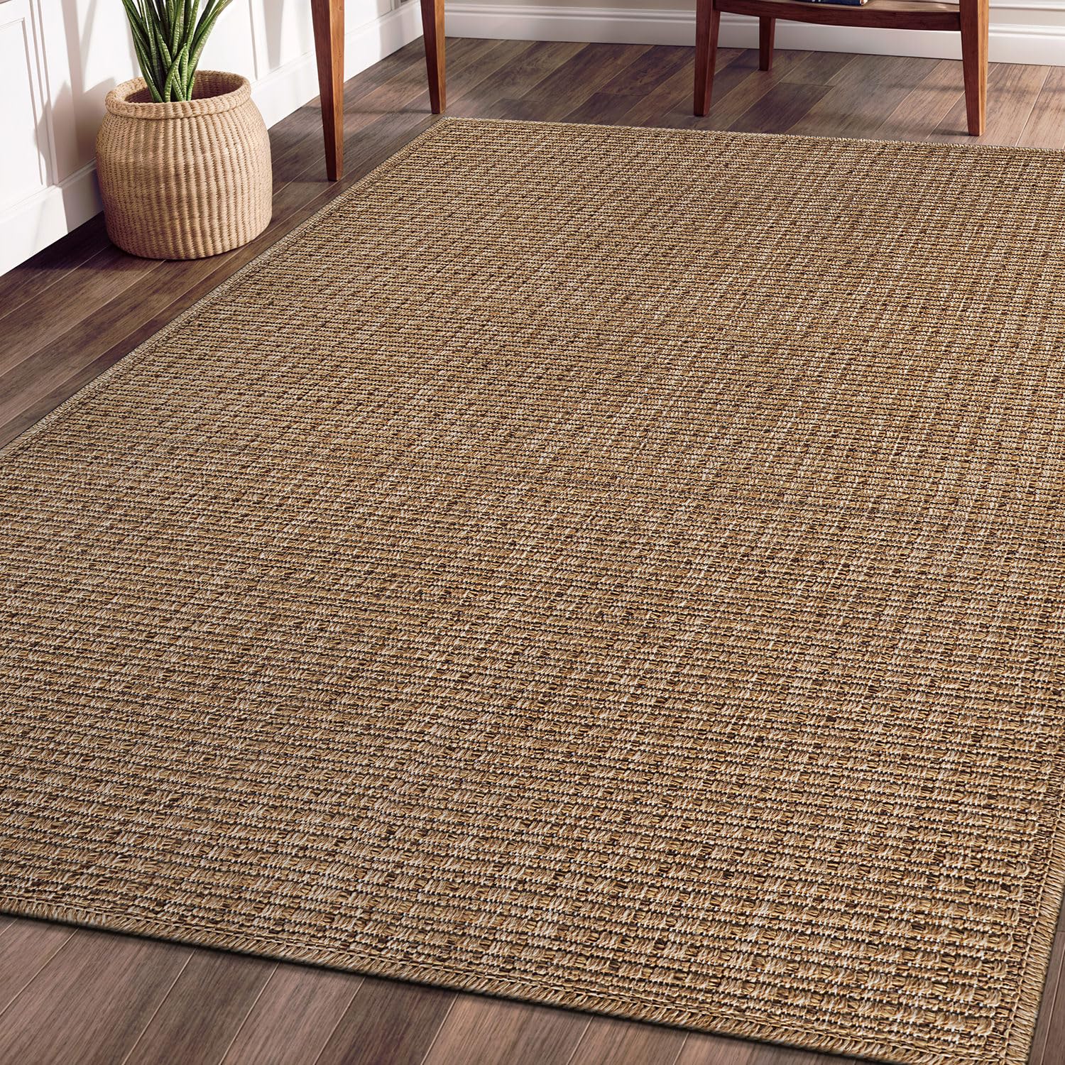 Beverly Rug Easy Jute Natural Rug 4x6 Solid Washable Durable Outdoor Indoor Area Rugs for Living Dining Room Patio Office Stain Resistant Non Shedding Casual Indoor Outside Carpet (4 x 6 Natural)