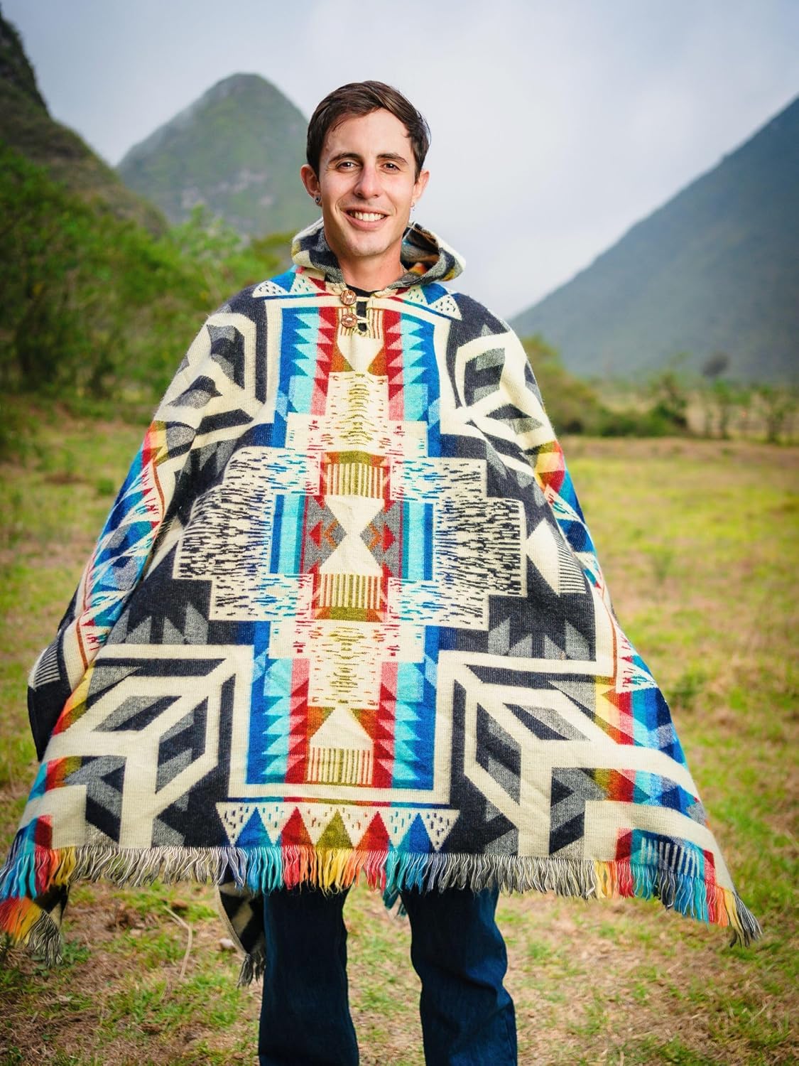 Adult Ponchos With Hood for men - Alpaca Poncho Men - Artesanal Ponchos Adult – Mens Poncho with Hood - Image 2