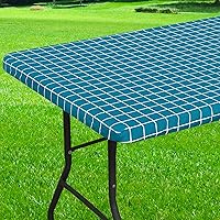 Vista 22 de Mantel rectangular, manteles de plástico elásticos ajustables con parte trasera de franela para mesas de 4 pies, manteles de vinilo impermeables