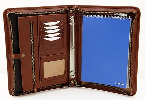 Miniatura 7 de Noda Carpeta de cuero ejecutivo con 3 anillas, cartera de negocios profesional con cierre de cremallera  hoja de vida, documento, bloc de notas,