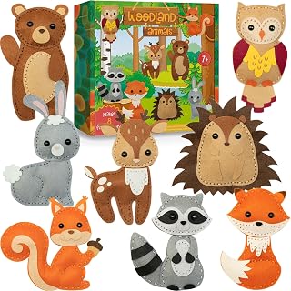 Craftorama Kids Sewing Kit: 165-Pc Felt Animal Crafts for Ages 7-12, Beginner Sewing Set with Pre-Cut Pieces & Video Tutorials